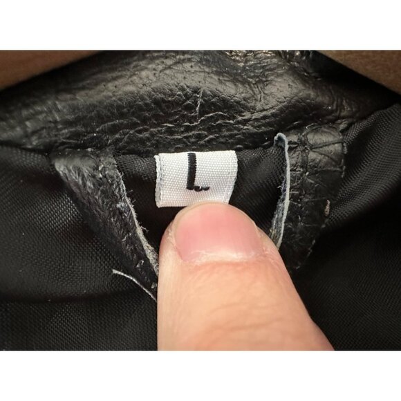 Leather Riding Jacket Mens Large Eagle Patch God Bless America Moto Vintage 80's - Picture 4 of 14